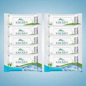 kressa aloevera cucumber refreshing wet wipes  face cleansing wipes  made with natural amp viscose fibre  hydrating paraben amp alcohol free pack of 10