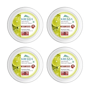kressa nail polish remover wipes  acetone-free travel-friendly nourishing formula for effortless removal zesty lemon pack of 4