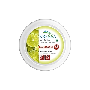 kressa nail polish remover wipes  acetone-free travel-friendly nourishing formula for effortless removal zesty lemon pack of 1