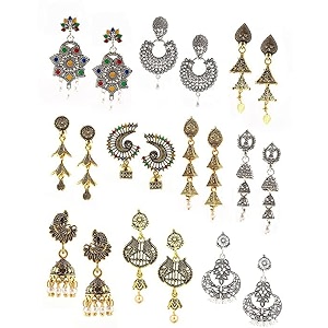 kreyam39s gold plated jhumka earrings for women fashion  combo set of 10  fashion jewellery artificial alloy jhumki chandbali earring gifts for girls  drops amp danglers
