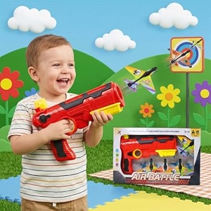 kriiddank bullet airplane launcher gun playset with sound for kids  soft bullet blaster toy with 4 foam glider planes  safe amp fun shooting action toy for boys amp girls 3 years old