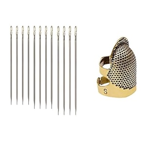 combo of self threading needlespack of 12 amp brass thimble 1 small
