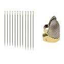 Combo of Self Threading Needles(Pack of 12) &amp; Brass Thimble (1, Small)
