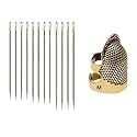 Combo of Self Threading Needles(Pack of 12) & Brass Thimble (1, Medium)