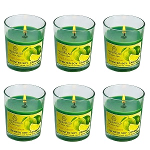 soy wax fresh lemon scented glass candles for room decoration festival candle night dinner amp birthdaypack of 6 green 45 g each