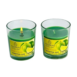 soy wax fresh lemon scented glass candles for room decoration festival candle night dinner amp birthdaypack of 2 green 45 g each