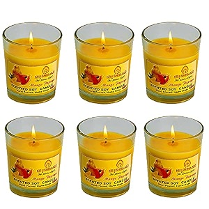 soy wax mango papaya scented glass candles for room decoration festival candle night dinner amp birthdaypack of 6 yellow 45 g each