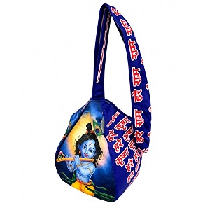 krishna with bansuri printed gomukhi japa mala bag with zip pocket cotton chanting bag for mantra jaap tulsirudraksha mala storagecolorful multi
