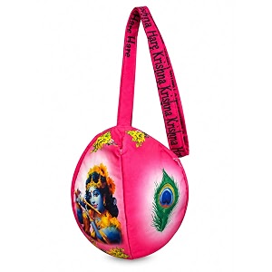 krishna with bansuri printed gomukhi japa mala bag with zip pocket cotton chanting bag for mantra jaap tulsirudraksha mala storagecolorful magenta