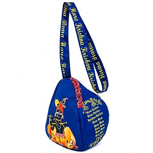 krishna with cow printed gomukhi japa mala bag with zip pocket cotton chanting bag for mantra jaap tulsirudraksha mala storagecolorful denim blue