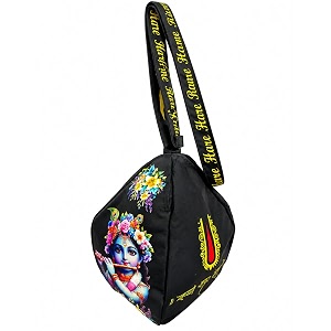 krishna with flower printed gomukhi japa mala bag with zip pocket cotton chanting bag for mantra jaap tulsirudraksha mala storagecolorful black multi