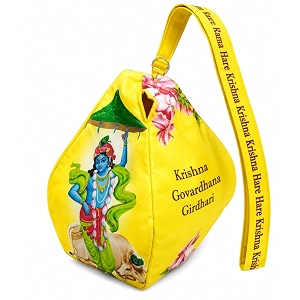 krishna with govardhan parvat printed gomukhi japa mala bag with zip pocket cotton chanting bag for mantra jaap tulsirudraksha mala storagecolorful lemon