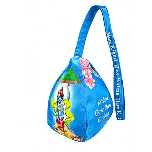 krishna with govardhan parvat printed gomukhi japa mala bag with zip pocket cotton chanting bag for mantra jaap tulsirudraksha mala storagecolorful royal blue