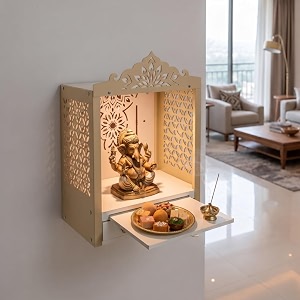 Krishna Mandir Metal Wall Mounted Pooja Mandir