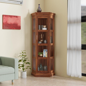 krishna wood decor solid sheesham wood kitchen cabinet with multiple shelves for kitchen storage  solid wood kitchen cabinet