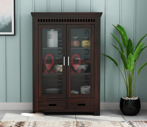 krishna wood decor solid sheesham wood kitchen cabinet with multiple shelves for kitchen storage  solid wood kitchen cabinet finish color - walnut lenoy pre-assembled