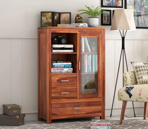 krishna wood decor solid sheesham wood kitchen cabinet with multiple shelves for kitchen storage  solid wood kitchen cabinet finish color - honey rosette pre-assembled