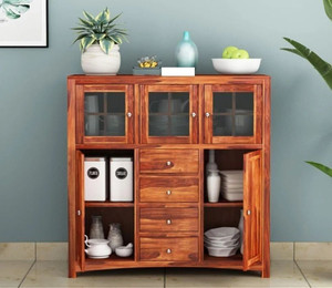 krishna wood decor solid sheesham wood kitchen cabinet with multiple shelves for kitchen storage  solid wood kitchen cabinet