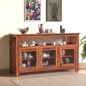 krishna wood decor solid sheesham wood kitchen cabinet with multiple shelves for kitchen storage  solid wood kitchen cabinet