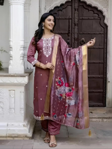 KrishnaTax Embroidered Kurta Palazzo Dupatta Set