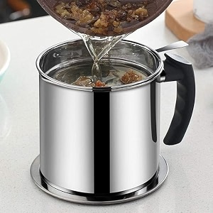 oil strainer pot stainless steel household oil pot with lid cooking oil fat separator for filter oil storage jar strainer oil filter reuse oil storage best oil shaver can container