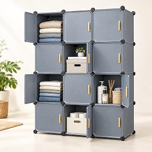 krishyam 12 door modular wardrobe cabinet plastic storage cupboard with 12 compartments water-resistant diy organizer for clothes shoes books amp toys 108 x 37 x 144 cm