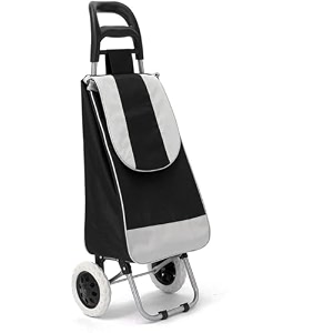krishyam foldable shopping trolley cart with wheels and removable bag 2 wheel black