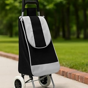 krishyam foldable shopping trolley cart with wheels and removable bag 2 wheel black
