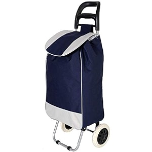 krishyam fabric foldable shopping trolley cart with wheelsampremovable bag with 2 wheels for groceries fruitsampvegetables cartbasket navy blue