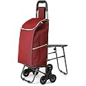 KRISHYAM Foldable Shopping Trolley Cart with Wheels and Removable Bag (6 Wheel+Seat+2 Pocket-Red)
