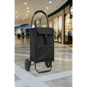 krishyam foldable shopping trolley cart with wheels and removable bag 2 wheel black