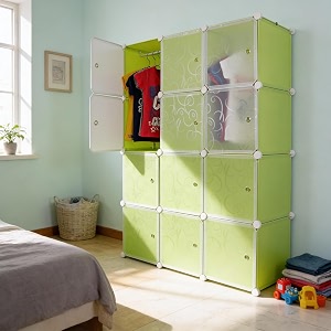 krishyam portable closet wardrobe cube wardrobe for hanging clothes modular cabinet for space saving ideal storage organizer cube for books toys towels green plain