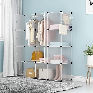 krishyam portable closet wardrobe cube wardrobe for hanging clothes modular cabinet for space saving ideal storage organizer cube for books toys towels white transparent