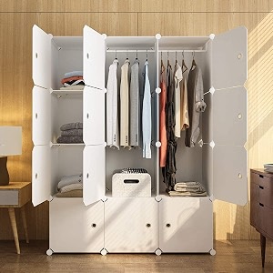 krishyam polypropylene portable modular closet wardrobe space-saving cube organizer for hanging clothes books toys and towels white