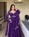 Krisio Purple Embroidered Georgette Anarkali Kurta Set