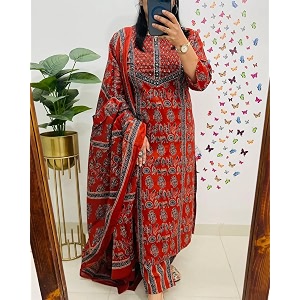 krisjanWomens Pure Cotton Printed with Handwork Kurta