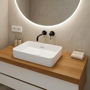 krisskross countertop ceramic wash basin rectangular vessel sink above-counter mount single-tap compatible gloss white easy-clean table top washbasin