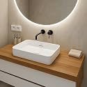 KrissKross Countertop Ceramic Wash Basin, Rectangular Vessel Sink, Above-Counter Mount, Single-Tap Compatible, Gloss White, Easy-Clean, Table Top Washbasin