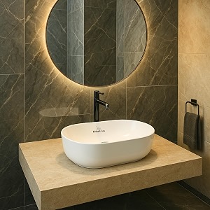 krisskross oval countertop ceramic wash basin vessel sink above-counter mount gloss white easy-clean single-tap compatible