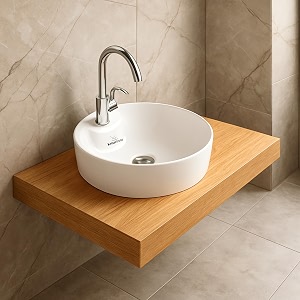 krisskross round countertop ceramic wash basin vessel sink with tap-deck above-counter mount gloss white easy-clean single-tap compatible