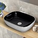 KrissKross Table top Wash Basin/Glossy Finish/Counter top/Table top Bathroom Sink/Silver &amp; Black Color For Bathroom &amp; Living Room 45.5 x 32 x 13.5 cm - Bravo