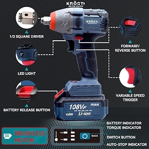 krost eco series 380nm brushless cordless impact wrench kit1234 hex auto stop function forwardreverse rotationbattery amp charger not included bare tool