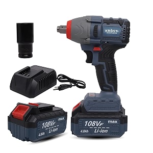 krost eco series 380nm brushless round cordless impact wrench kit 21v double li-ion batteriesauto stop function forwardreverse rotation 40mah battery  fast chargerimpact wrench