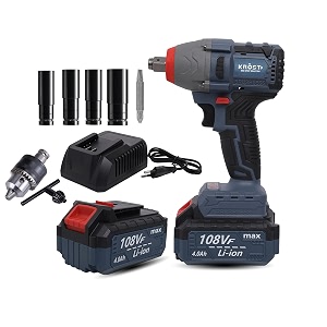 krost eco series 380nm brushless cordless impact wrench kit 21v double li-ion batteriesauto stop function with sockets drill chuck amp adapter impact wrench kitblue