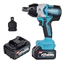 KROST Pro Series 1300NM Torque CordlessBrushless Impact Wrench 3/4", with 3/4"-1/2" Converter Double Li-Ion Batteries,Auto Stop Function, Forward/Reverse Rotation (Impact Wrench)