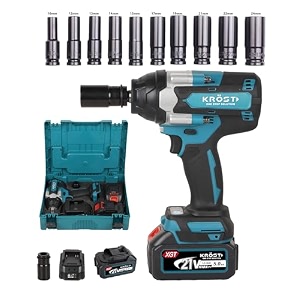 krost pro series 700nm combo torque cordless impact wrench 1234 brushless motor li-ion batteries auto stop function impact wrench  10pcs impact socket - fixed square