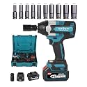 Krost Pro Series 700Nm Combo Torque Cordless Impact Wrench 1/2", Brushless Motor Li-Ion Batteries, Auto Stop Function (Impact Wrench + 10Pcs Impact Socket) - Fixed Square