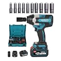 Krost Pro Series 700Nm Combo Torque Cordless Impact Wrench 1/2", Brushless Motor Li-Ion Batteries, Auto Stop Function (Impact Wrench + 10Pcs Impact Socket) - Fixed Square
