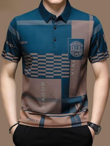KRSTITCH Printed Men Polo Neck Blue T-Shirt