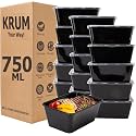 KRUM 750ml Black Takeout Food Containers Food Storage Containers With Lids Freezer Safe | Meal Prep | Microwavable Dishwasher | Leakproof | BPA Free Pack of 25